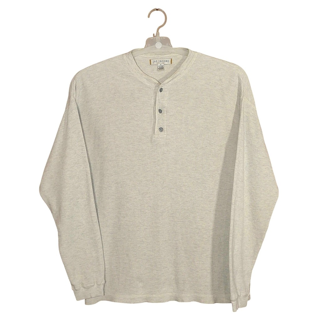 Vintage Thermal Waffle Knit Henley Shirt Heather Gray Cotton Blend - Size XL